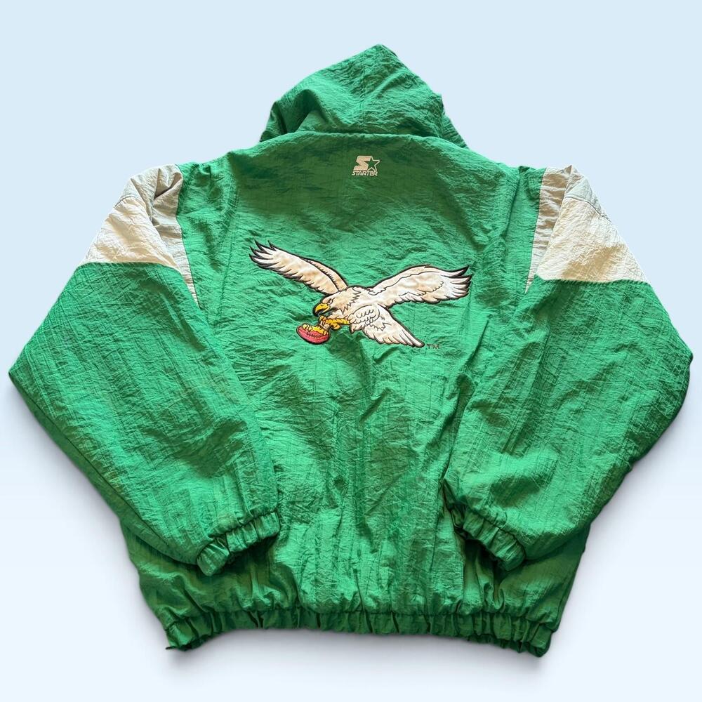 Vintage Philadelphia Eagles Jacket Mens XL Green NFL Football Starter Hooded 90s